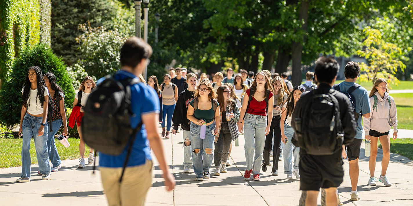 Students walking up Bascom Hill