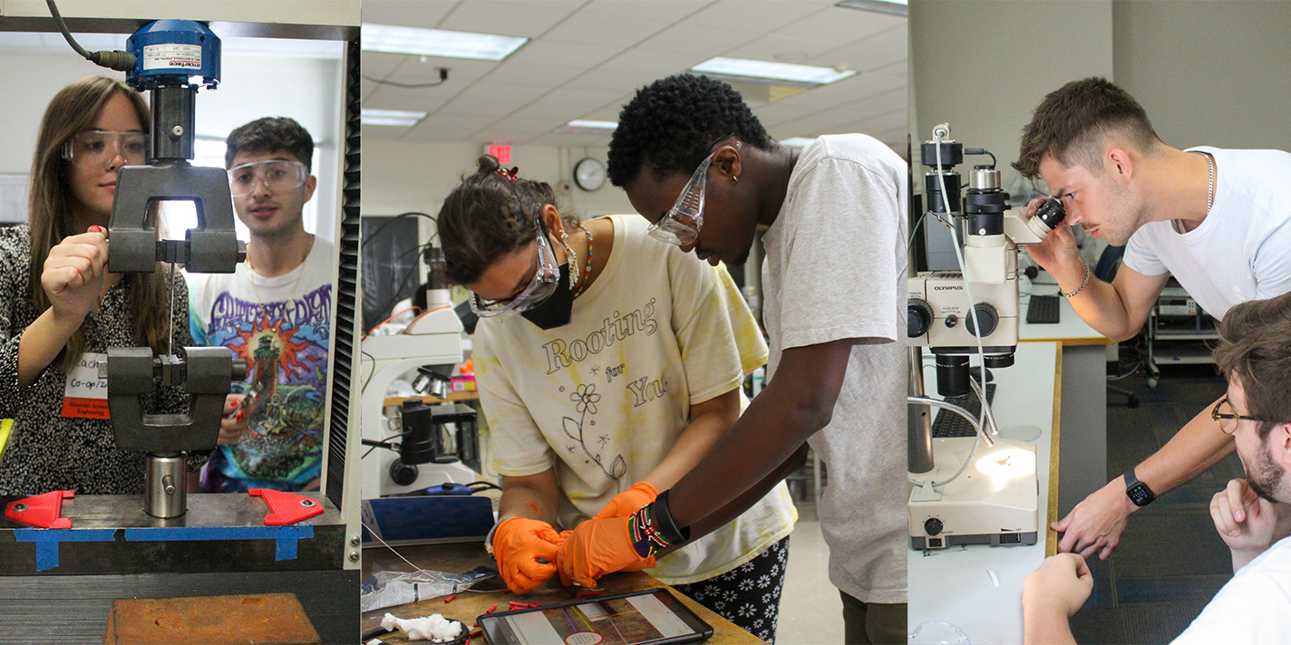 Collage of students working with different materials